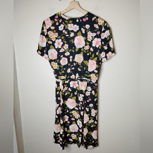 Liz Claiborne Floral Chiffon True Wrap Dress — Black/Pink — Size 10 - Picture 6 of 8